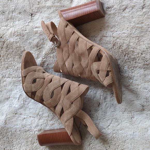 Via Spiga Suede Leather Block Heel Strappy Sandals Open Toe Strappy Pink Sz 9.5 - Picture 6 of 8